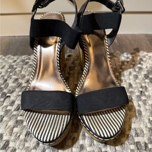 Charles David Black and Tan Striped Wedges